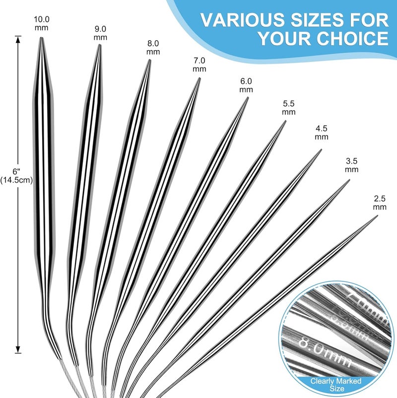 Aeelike Circular Knitting Needles Set, Stainless Steel Knitting Needles Round Knitting Needle Set (100 cm), 9 Pack Long Knitting Needles for Blankets Scarves Sweaters, Great for Beginners - Image 2